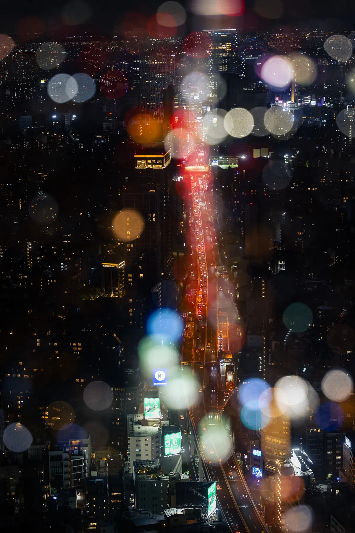 Nightscape cityscape with illuminated buildings