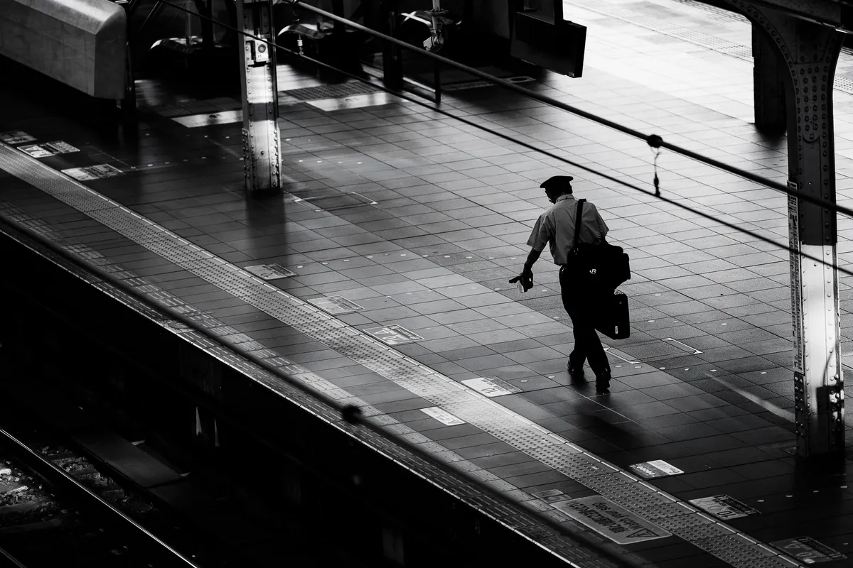 Train platform stretching into the distance